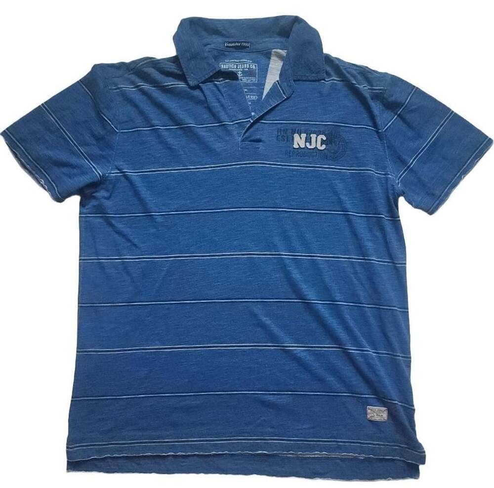 Nautica Jeans Co. NJC Blue Striped Cotton Polo Shirt Size XL
